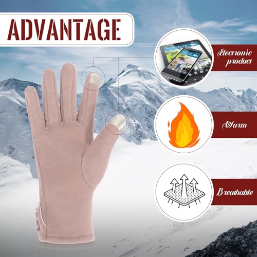 Image of Beret Hats for Women Warm Winter Gloves Set 3 Pcs French Style Beanie Cap with 3 Pairs Touchscreen Windproof Gloves for Winter Using