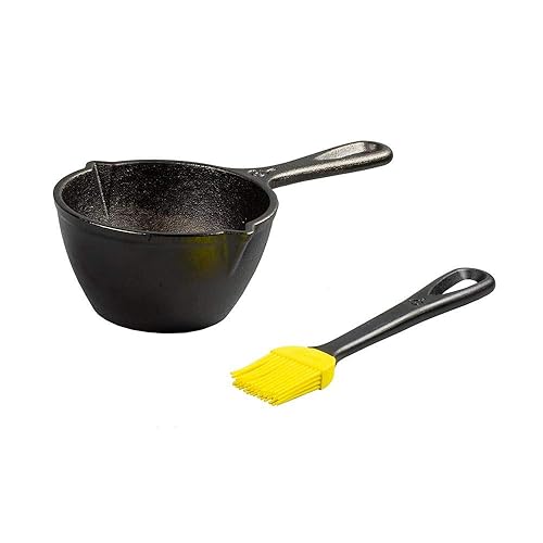 Lodge LMPB21 15.2 Ounce Cast Iron Melting Pot with Silicone Basting Brush, 15.2 Ounces, Black - Melting Pot