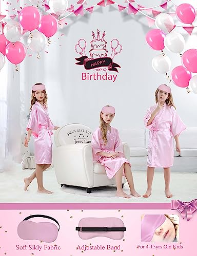 Kids Girls Silky Satin Robe Sets for Birthday Flower Girl Spa Party Wedding with Eyemask Hairband Hair Ring3
