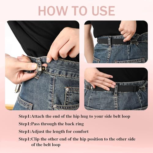 Image of Obtheleg 2pcs Pant Waist Tightener, Adjustable Hip Elastic Belt Band Cinch Clip, No Sew Removable Belt Loops For Men Women Kids For Jeans Pants Shirt Dress Boot - 2.5 * 20cm