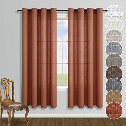 Image of KOUFALL Terracott Curtains 63 Inch Length, Boho Rustic Light Filtering Curtains for Living Room Bedroom, Rust Colored