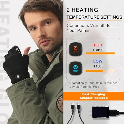 Uncn Heated Gloves Fingerless For Women Man Work Touchscreen Gloves For Winter Cold Weather Rechargeable Electric thumb #4