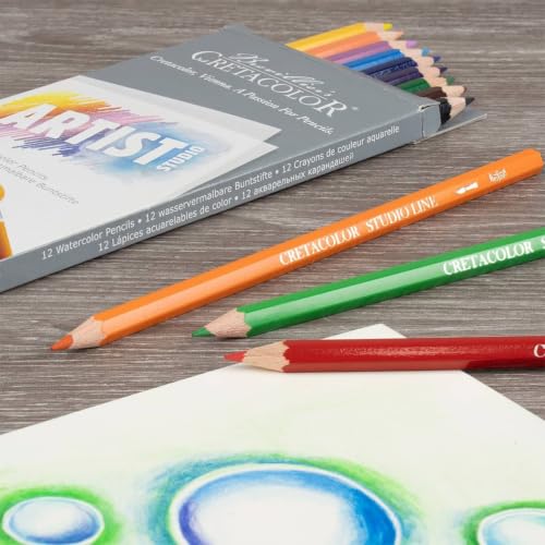Image of BRUSTRO Artist's Wiro Watercolour Paper Pad, 300 GSM, A4(8.3x11.7 in), 25% Cotton, Cold Pressed, 15 Sheets with Cretacolor Studio Line Watercolor Pencil Set of 12,Assorted|for Drawing,Painting