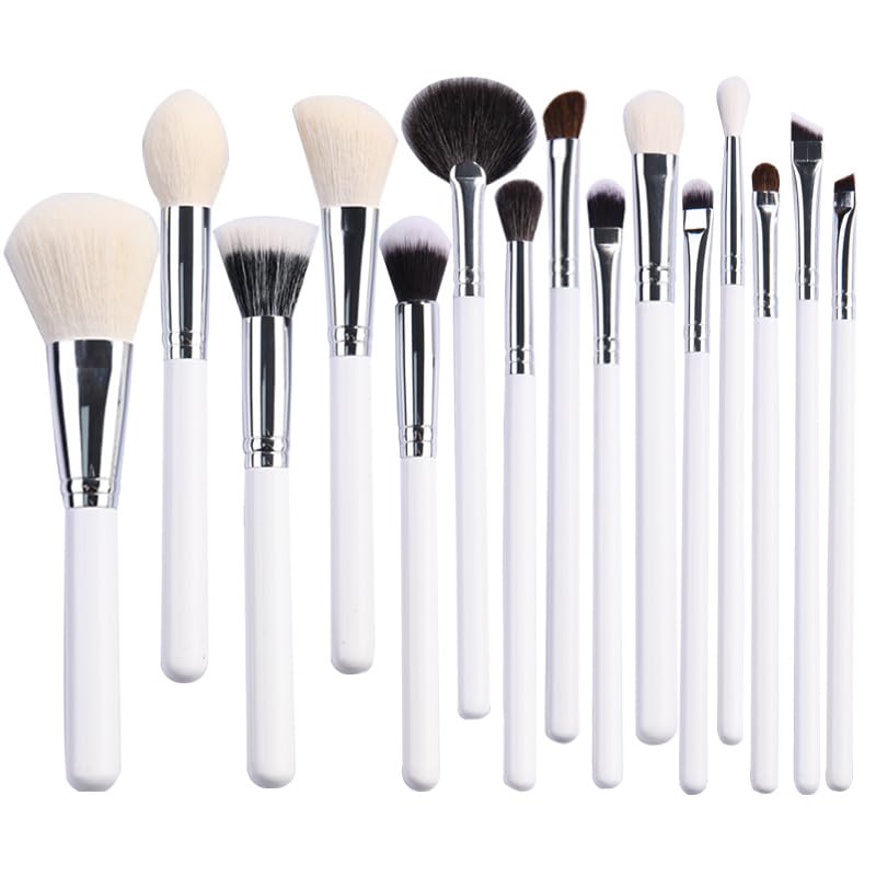 15-Piece White Makeup Brush Set Premium Quality Brushes for Eyeshadow, Loose Powder, Blush, Concealer and Makeup Application (1)