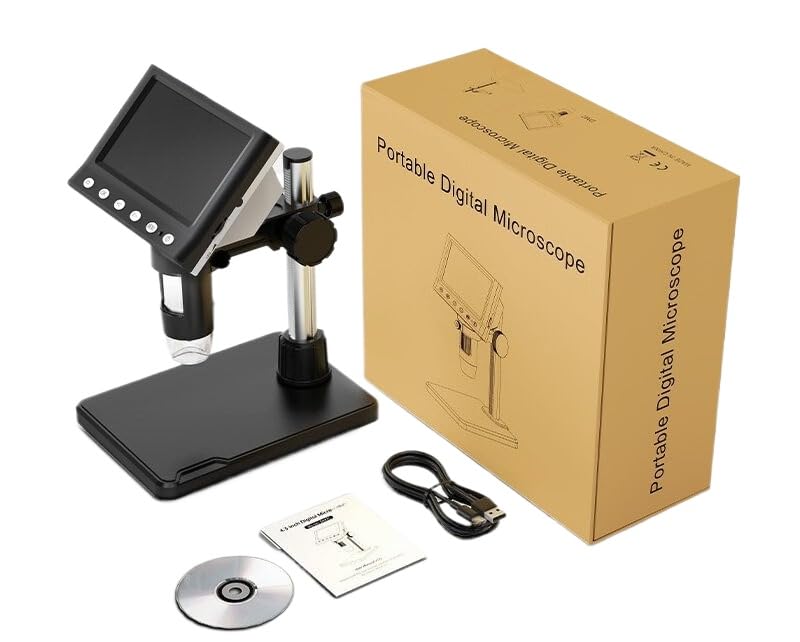 Optical Instruments for DM7 Digital Microscope 4.3 Inch Screen 50X-1000X Magnification Adjustable 8 LED Lights Type-C Port High Definition Video Resolution 1080P（Color:Black