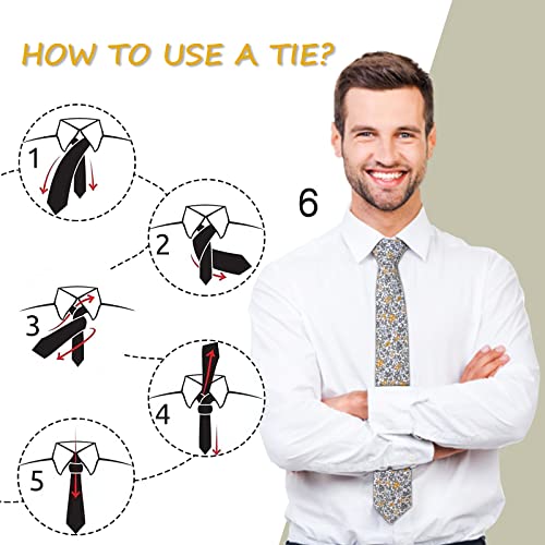 Image of Mantieqingway Men Skinny Tie Cotton Floral Necktie for Wedding Groomsmen Tie