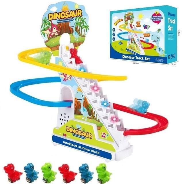 SKUVIZ Duck Slide Toy Set, Funny Automatic Stair-Climbing Ducklings, Dino Theme, Yellow, 3+ 1