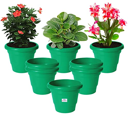 Image of Heart Home Solid 2 Layered Plastic Flower Pot|Gamla for Home Decor,Nursery,Balcony,Garden,6 inchx5 inch,Pack of 8 (Green)