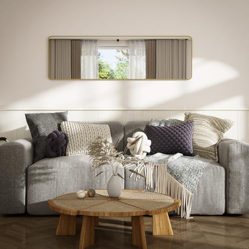 Door Mirror, Over The Door Full Length Mirror, 14x 48 Door Hanging or Wall Mirrors, Full Body Mirrors, Rounded Corner, Gold