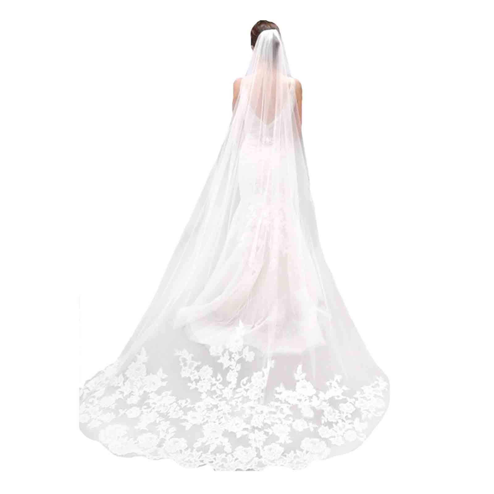 OlbyeWomen’s Wedding Veil 108 Inch Cathedral Lace Veil Single Tier 1T Long Veils For Brides Long Bridal Veil