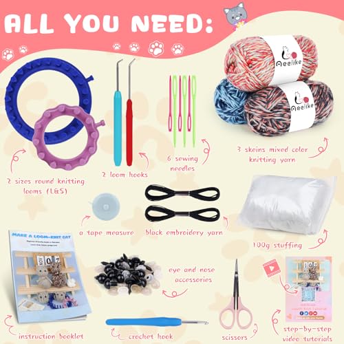 Image of Aeelike 55pcs Double Pointed Knitting Needles & Round Loom Knitting Kit for Beginners