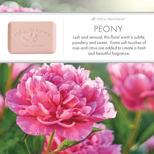 Image of Pre de Provence Artisanal Soap Bar, Natural French Skincare, Enriched with Organic Shea Butter, Quad Milled for Rich, Smooth & Moisturizing Lather, Peony, 5.3 Ounce