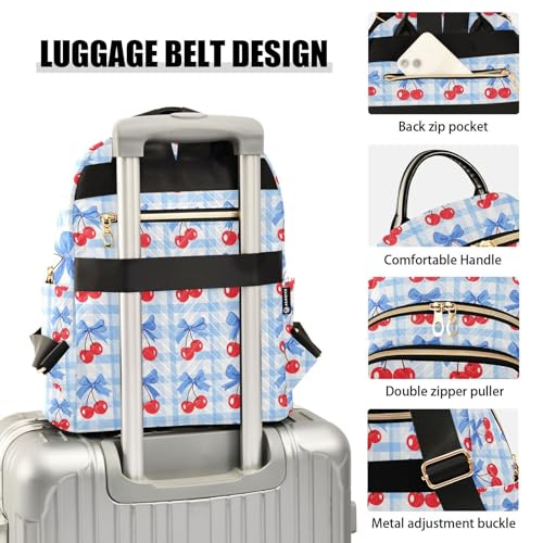 Image of ALAZA Cherry Blue Bow Plaid Women Backpack Purse Ladies Fashion Shoulder Bag Daypack Travel Bag 7.5L