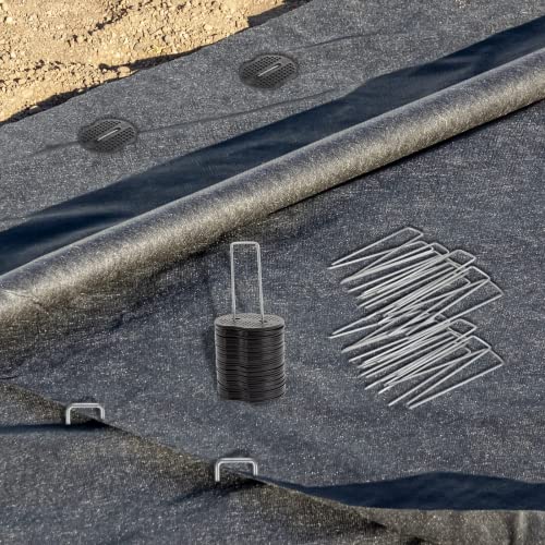 Whonline 200Pcs Landscape Staples Set, 120Pcs Landscape Fabric Staples And 80Pcs Gasket, 6Inch 11 Gauge Heavy Duty Galvanized Garden Staples For Securing Lawn Fabric And Weed Barrier #TOP6