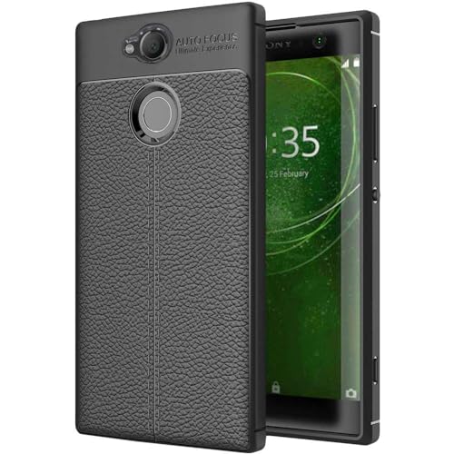 ebestStar - Coque Compatible avec Sony Xperia XA2, XA2 Dual (2018) Etui Housse Silicone TPU Souple Anti-Choc Motif Cuir Anti-dérapante, Noir [Appareil: 142 x...