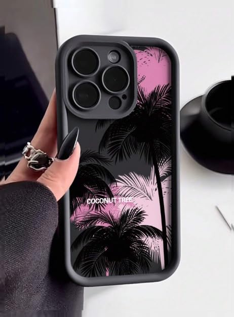 Image of COVERLY Coconut Palm Tree Back Case Cover for iPhone 12 Pro | Hot Goa Vibes Cute Design | Camera Protection | Soft TPU Silicone Fashion Aesthetic Printed Cover for Girls & Women (Black, Shockproof)