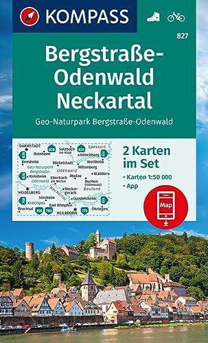 KOMPASS Wanderkarten-Set 827 Bergstraße-Odenwald, Neckartal, Geo-Naturpark Bergstraße-Odenwald (2 Karten) 1:50.000: inklusive Karte zur offline Verwendung in der KOMPASS-App. Fahrradfahren.