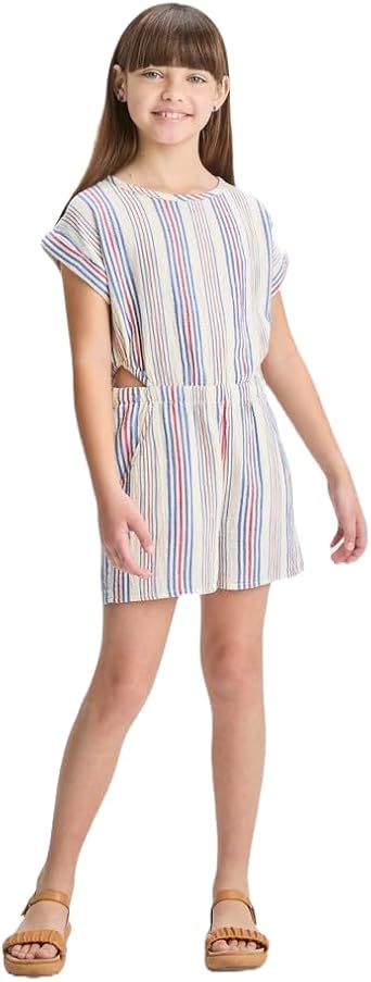 Cat & Jack Girls Short Sleeve Striped Romper -