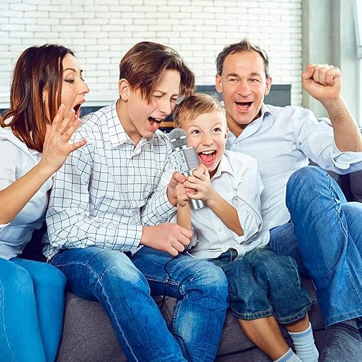 Image of VRJTEC Wireless Karaoke Microphone with Speaker Black | 2-in-1 Portable Bluetooth Mic, Audio Recording, Card Slot, Aux Port, USB Rechargeable for Singing Parties & Home Use