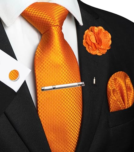 Image of JEMYGINS Mens Tie and Pocket Square,Lapel Pin,Cufflinks,Tie Clip Sets with Gift Box 5PCS