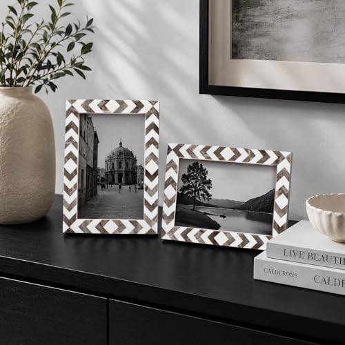Image of Handicrafts Home Cortica 4x6 Picture Frame Set of 2, Vintage Photo Frames for Wall or Tabletop Display, Family Wall Decor, Gallery Wall Frame Set, Wall Display-Resin Inlay.Candy Cane Collection.