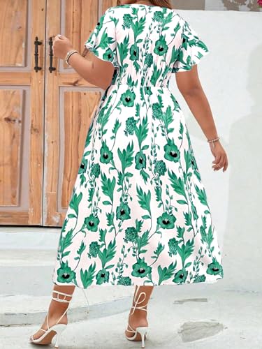 Image of Floerns Women's Plus Size Boho Flutter Short Sleeve Ruffle Hem A Line Midi Dress