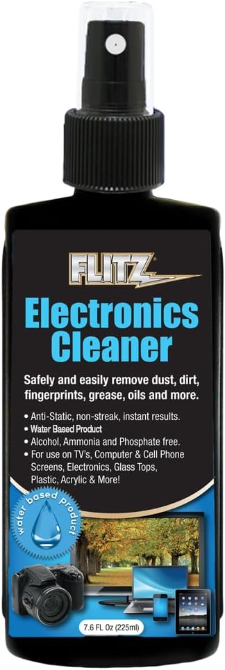 FLITZ Electronic Screen Cleaner Spray - 7.6oz of USA-Made Multi-Purpose Monitor Cleaner for Computers, TVs, Lenses, Phones, & More - Non-Streak, Anti-Static Screen Spray w/No Harsh Chemicals