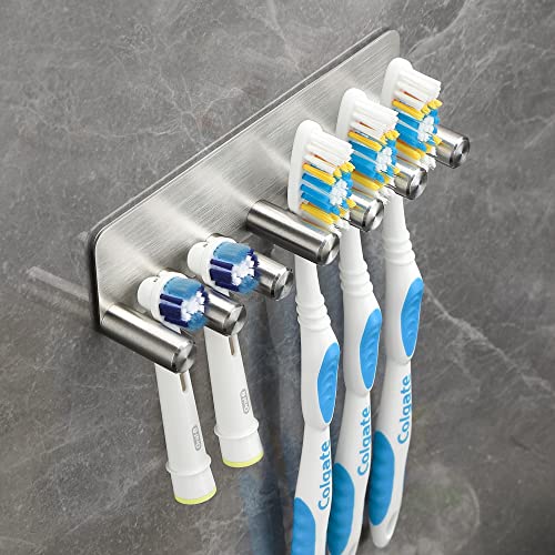 Gsocel Soporte para cabezales de cepillo de dientes eléctrico de acero inoxidable, para 6 cabezales de cepillo de dientes eléctricos, montaje en pared, sin taladrar Cover