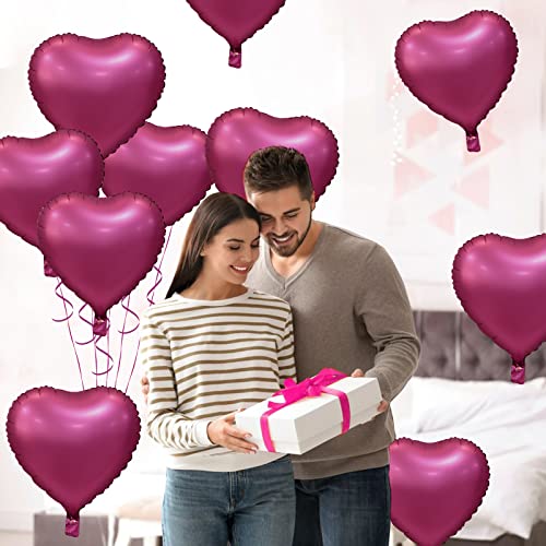 Image of Biapian Foil Heart Balloons, 10PCS Pink Heart Shape Balloons Valentines Balloons 18inch Rose Red Foil Balloons for Helium Birthday Decorations for Girls Women for Valentines Day, Wedding, Anniversary