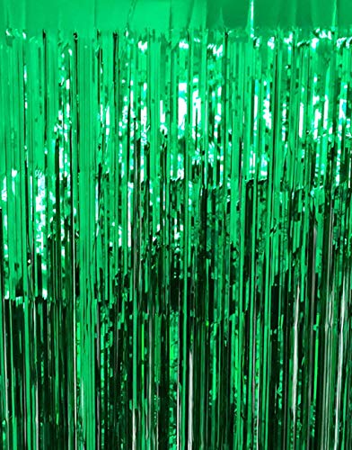 FABSELLER Metallic Tinsel Curtain Foil Fringe Tinsel Curtain Backdrop Door Rain Tassel Curtains for Christmas Wedding Birthday Party Banquet Decoration, 92x245cm (Green)