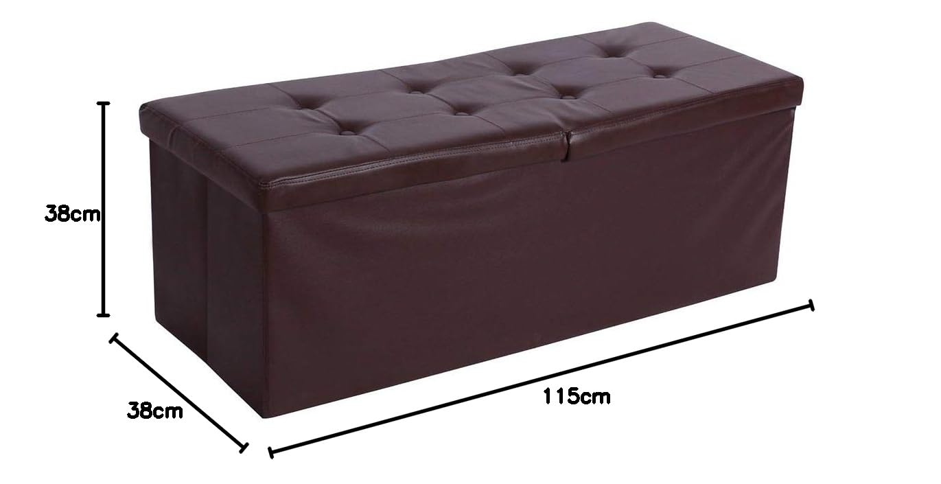 BAKAJI Baúl otomano, contenedor, reposapiés, para Dormitorio, Banco, Taburete, Estructura Plegable, Revestimiento de Piel sintética, Asiento extraíble Acolchado, tamaño 38 x 115 cm (marrón)