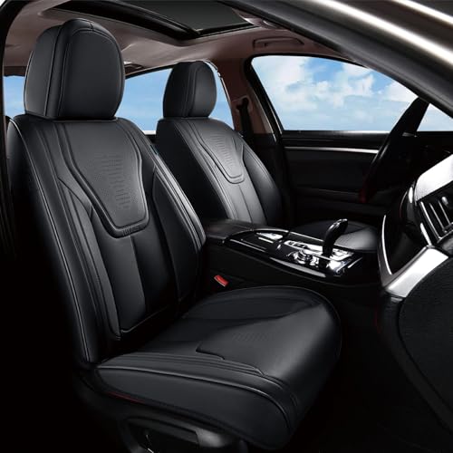 Image of FLORICH Front Car Seat Covers, Luxury Waterproof Faux Leather Seat Covers Cushion, Black Car Seat Cover Protectors Universal Fit for Most 5 Seats Vehicles - Black