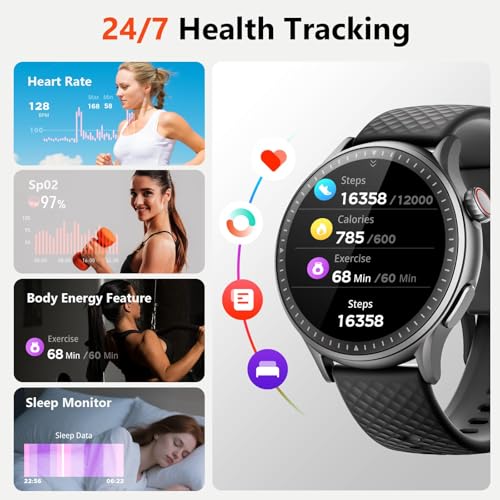 Image of Smart Watch for Men Women, 1.46'' AMOLED Ultra-HD Screen Fitness Tracker with Heart Rate /Sleep /SpO2 Monitor, Answer /Make Call, 3ATM Waterproof Smartwatch for iPhone /Samsung /Android, 110+ Sport Modes