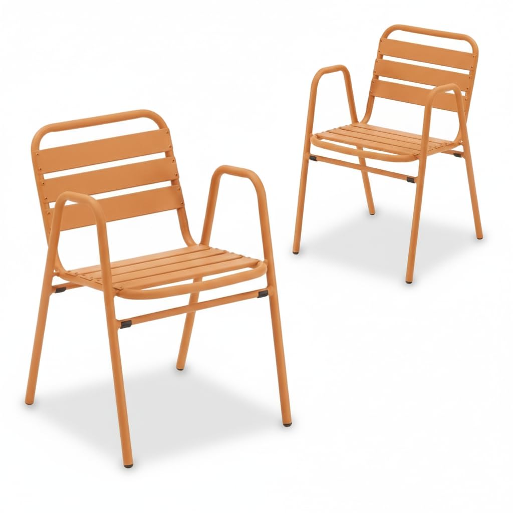 Gartenstuhl 2er-Set Lesina - 2 Stück Stapelstuhl - Aluminium-Gestell orange- wetterfest - stapelbar - Bistrostuhl - fertig montiert - für Garten, Terrasse, Balkon