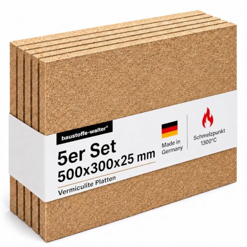 Vermiculite Platten für Kaminofen und Feuerraum bis 1300 C leicht zuschneidbar 500 x 300 mm (5 Platten 25mm Stärke)