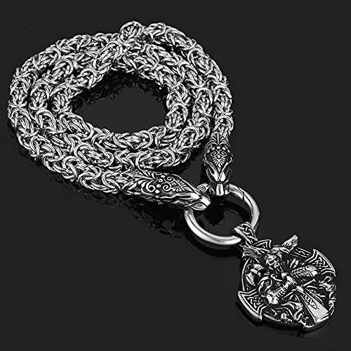 WDBAYXH Viking Odin Twin Raven Tag Runder Anhänger Halskette, Nordic Celtic Dragon Head 7mm Byzantinische Kaiser König Kette, Herren Edelstahl Handgefertigter Einzigartiger Amulett Schmuck,31.5" Cover