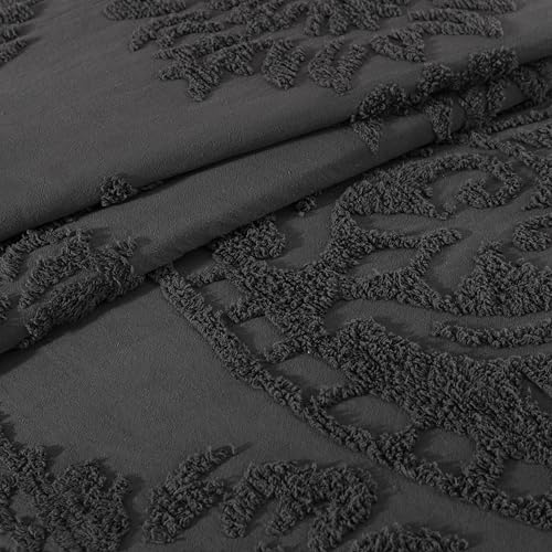 Image of Beatrice Home Fashions Medallion Queen Cotton Chenille Bedspread, Charcoal