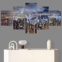 SIGNWIN 5 Panel Canvas Wall Art City Illuminations for Home Decorations Ready to Hang - 60
