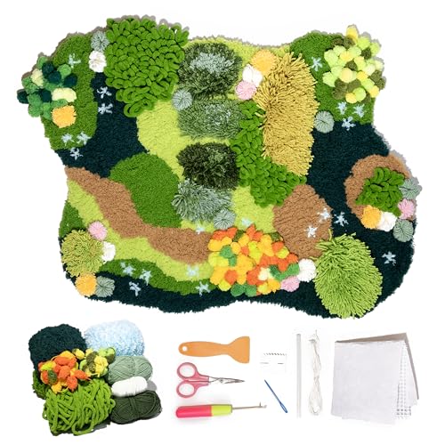 Image of CRAFT CLUB Forest Floor Moss Rug Kit | DIY Latch Hook Kit Accessories for Beginners | Kit with 24 Yarn Types, Tools & Canvas | Arts & Crafts Supplies for Nature-Inspired Home Decor | 27.6in x21.7in