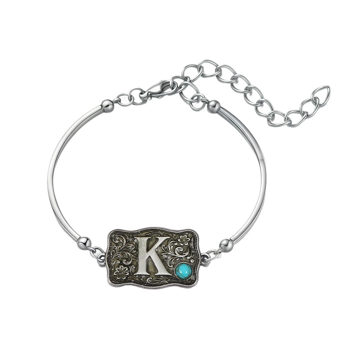 Belt Buckle Bracelet Initial Letter A-Z Bracelets Western Cow Tag Bracelet Belt Buckle Necklace Western Style Initial Letter Pendant Necklace