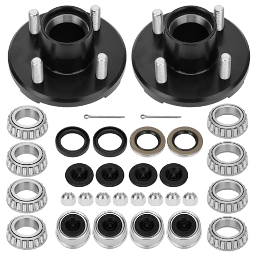 shliyitx 2 Sets Trailer Hub Kit 4 Bolt 4 Trailer Axle Kit for 2000 lb 4 Lug Trailer Hub Fits 1 and 1-1/16 Spindle Trailer Hub Kit with Extra Dust Cap and Rubber Plug