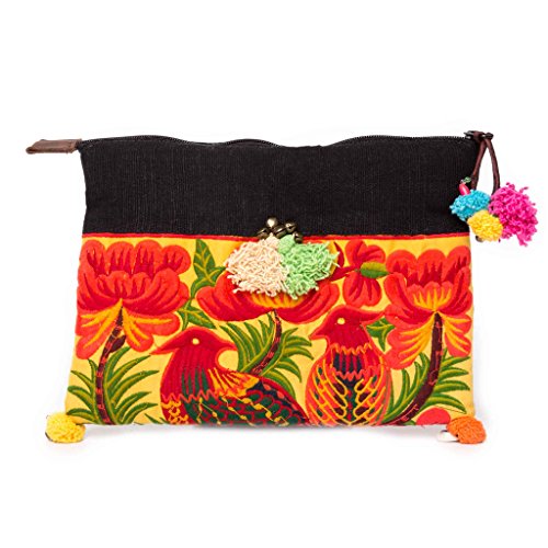 Changnoi Bird Safari Fair Trade Thai Artisan Ethnic Clutch Bag/Ipad Holder Tribal Hmong Embroidered