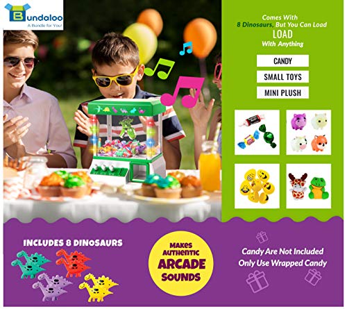 Bundaloo Claw Machine Arcade Game Candy Grabber & Prize Dispenser Vending Toy for Kids with Lights Sound & Mini Dinosaurs (Green Dinosaur) - Thumbnail 4