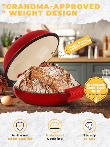 Image of Dutch Oven Bread Baking Pot with Lid 6QT Enameled Cast Iron Oven, Gradient Red Design & Complete Sourdough Kit (Banneton Basket, Dough Tools, Silicone Sling) for Artisan Bread Making
