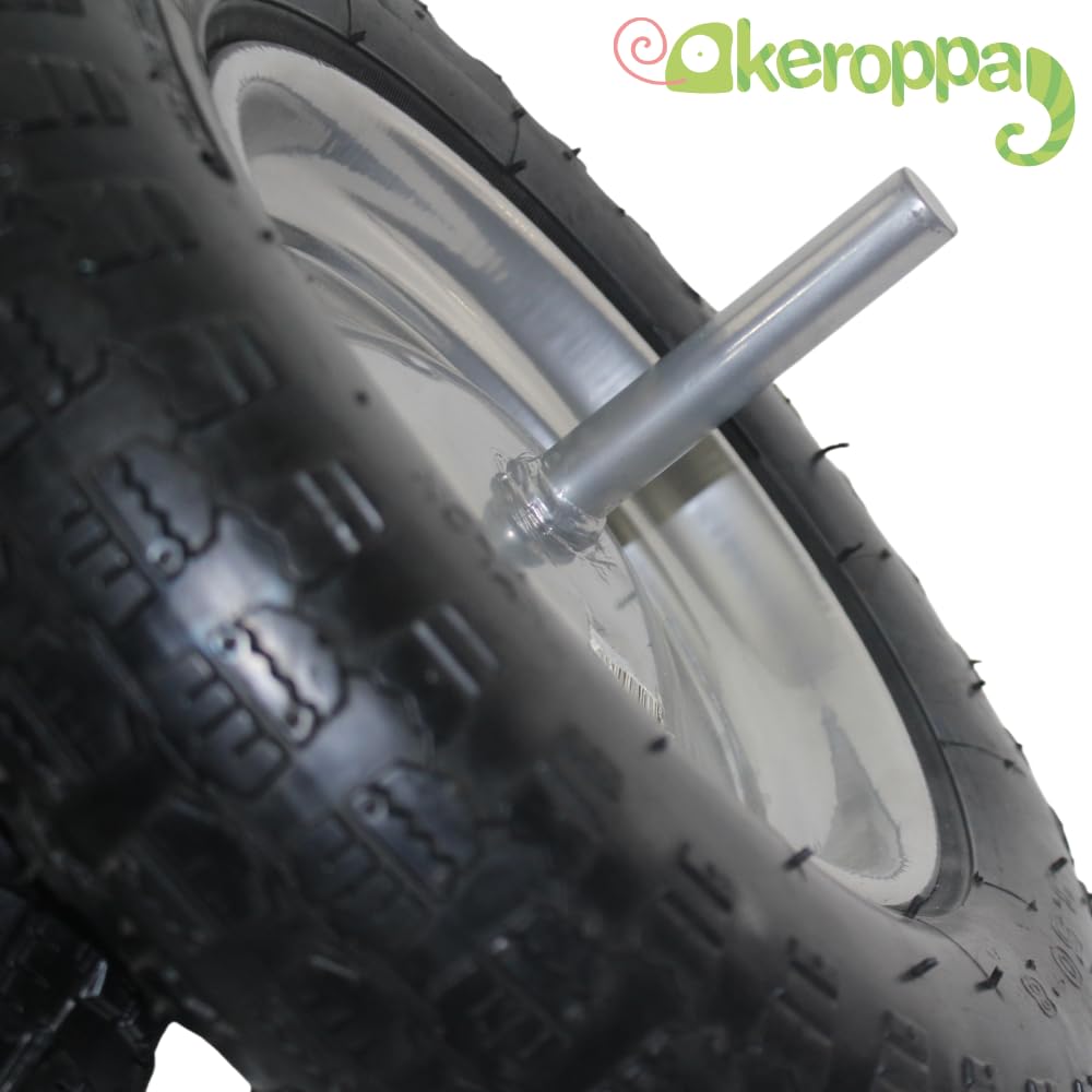 Keroppa, Rueda Neumática para Carretilla, Eje 27 cm, Rueda para Carretilla de Obra, Caucho, Diámetro de 37 cm, Con Llanta y Eje Metálico, Resistente, Duradera, Negro