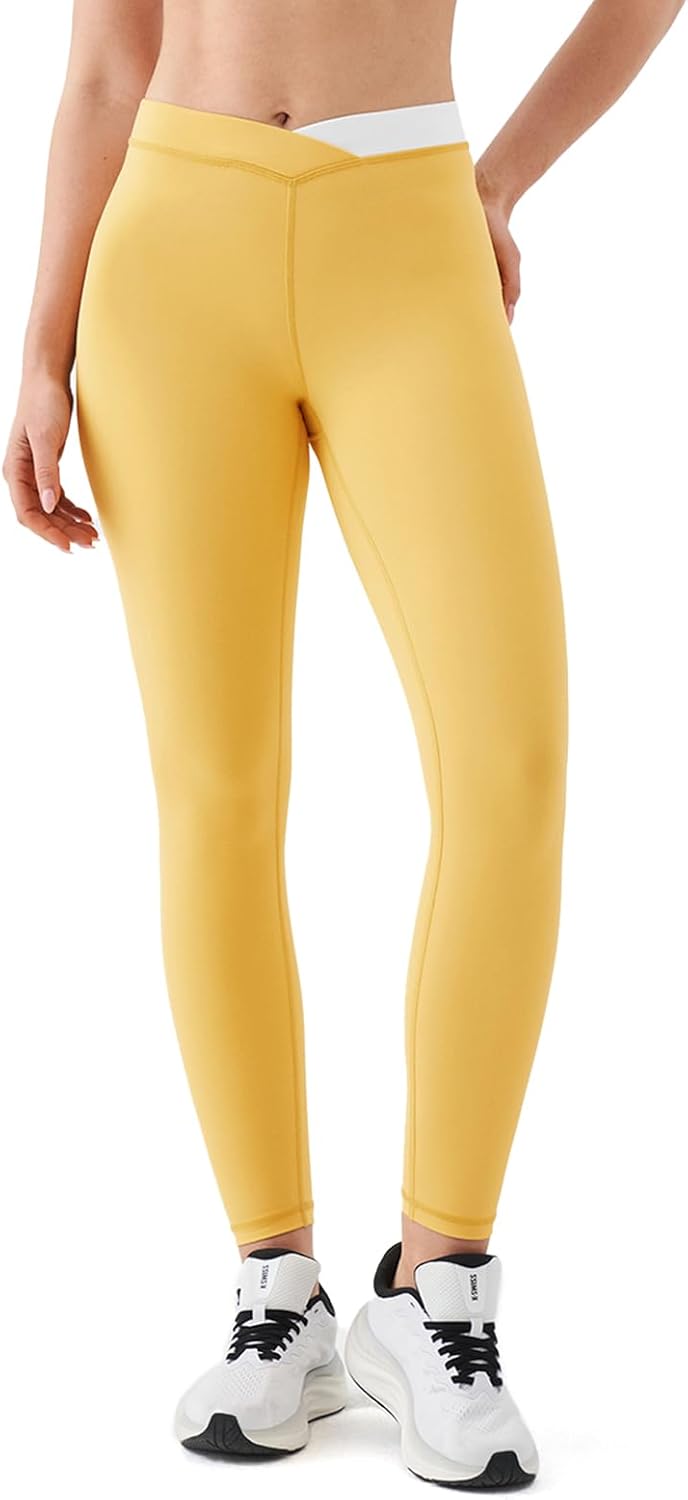 K-Swiss CICLO Fiber Leggings for Women Cross Waist - No See Through Soft Stretchy Yoga Workout Pants Gym Athletic Casual