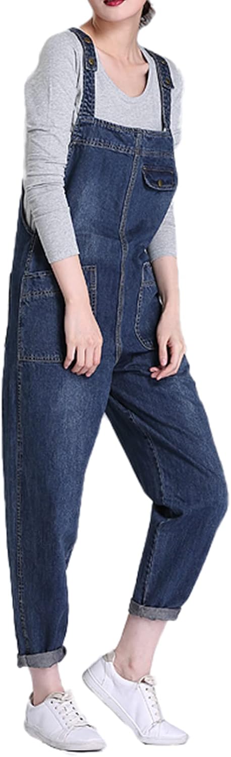 ANUFER Womens Plus Size Stretch Denim Dungarees Bib Overalls Long Jumpsuits Playsuits Jean Trousers Pants (XS-5XL)