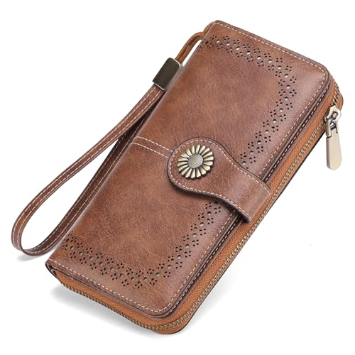 SENDEFN Geldbörse Damen, Geldbeutel Damen Groß im Langformat Portemonnaie mit RFID-Schutz Geldbörse mit 12 Kartenfächer und Münzfach Damen Portmonee Leder