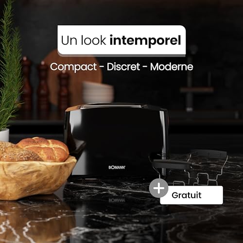 Bomann, Grille-Pain compact 2 tranches, Fonction Décongélation, Réchauffage, Arrêt rapide, Support pour petits pains, TA6065CB, Noir – Image 6