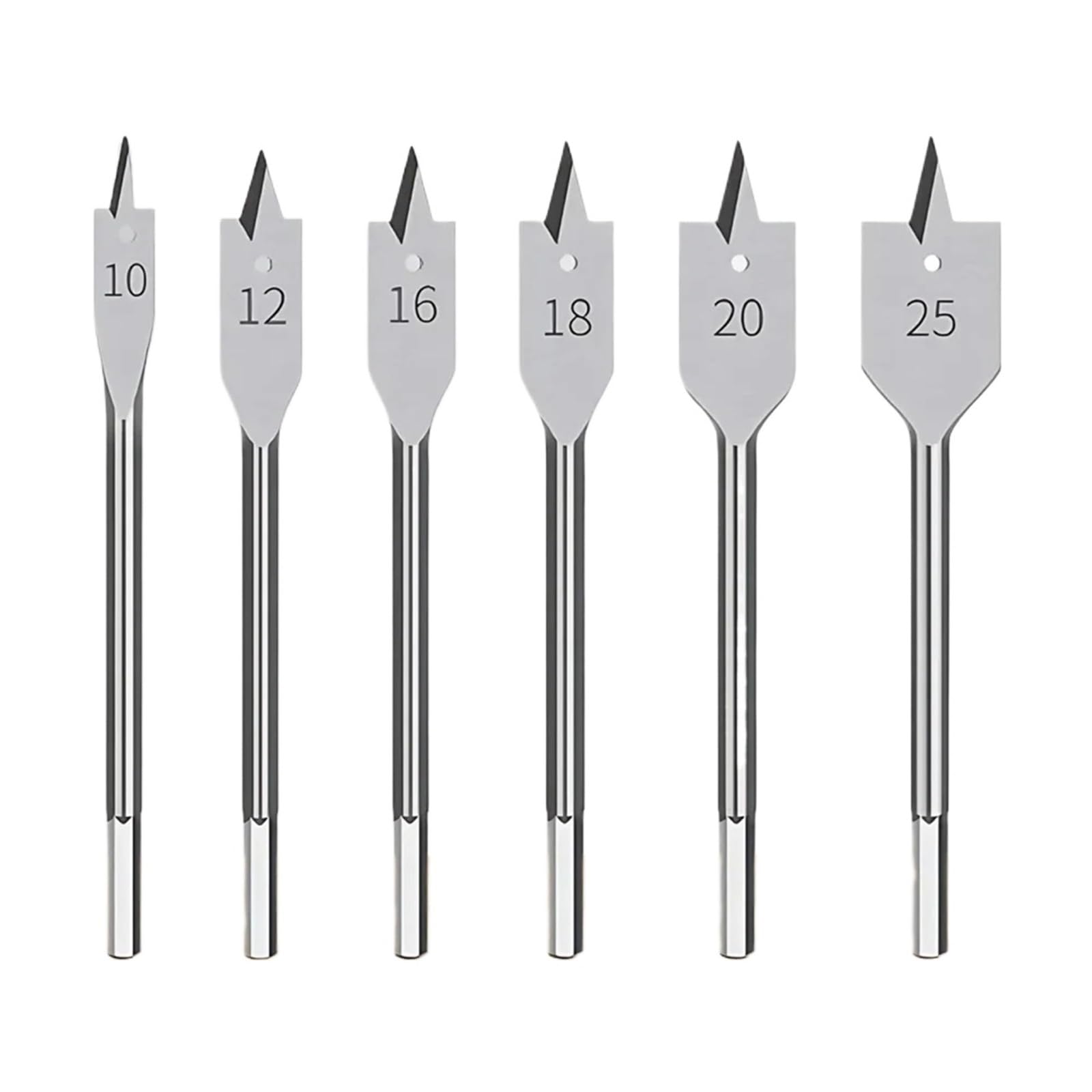 6 pezzi/1 set di punte piatte da 10-25 mm, utensili for lavorazione del legno in acciaio ad alto tenore di carbonio